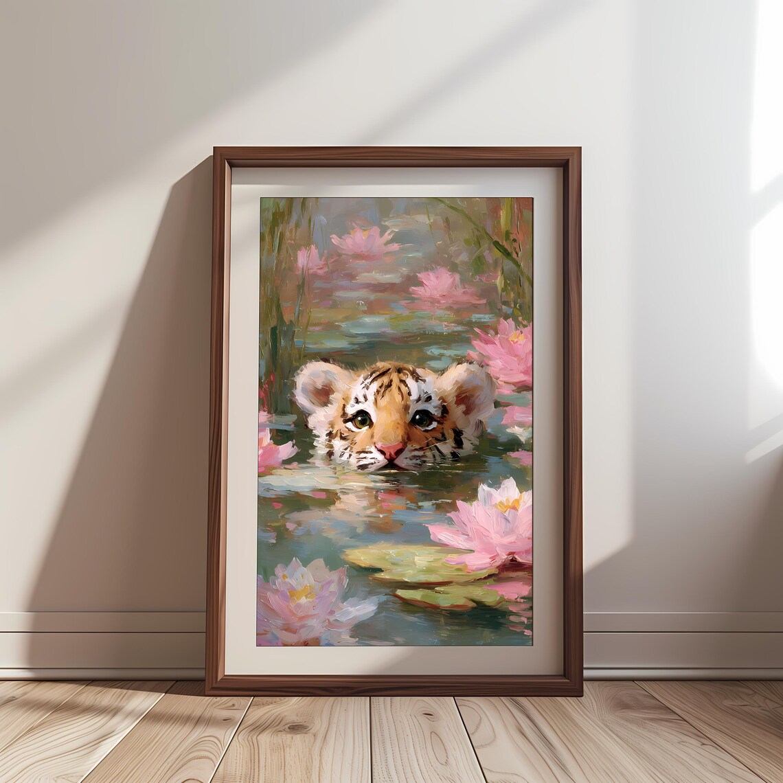 Monet-Inspired Water Lily Baby Tiger Art Print