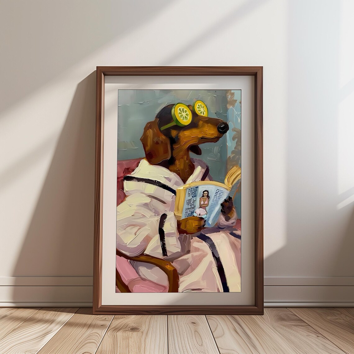 Dachshund Funny Dog Wall Art Print, Whimsical Spa Day