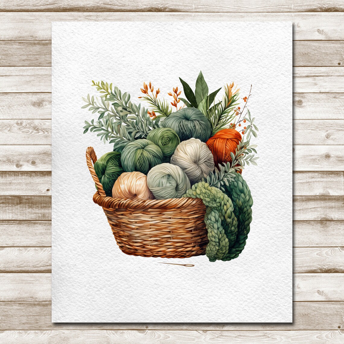 Basket of Yarn Watercolor Knitting and Crochet Hobby Art Poster - Image 5