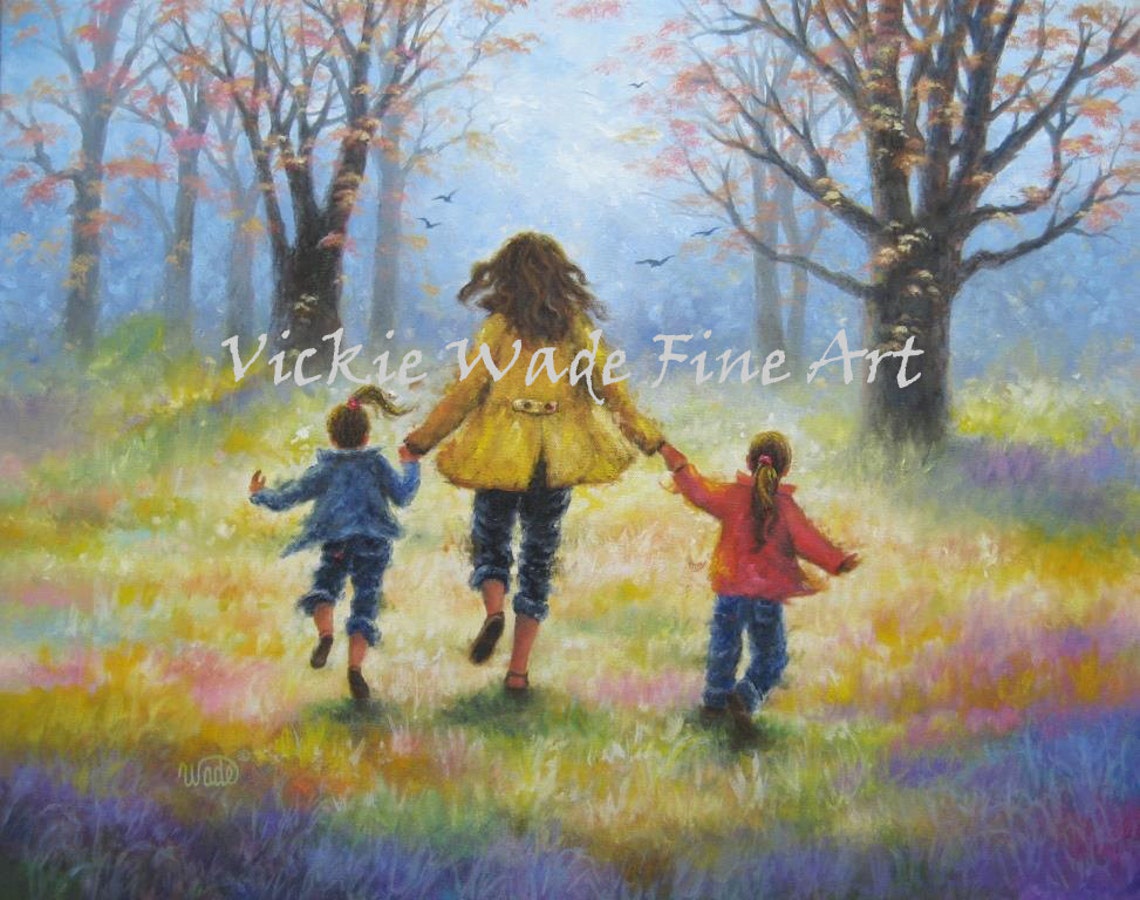Mother Holding Two Daughters Close in Loving Embrace Art Poster
