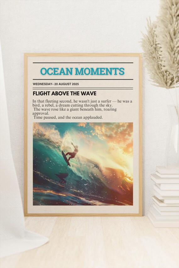 Ocean Moments Flight Above the Wave Surfer Sunset Art Poster
