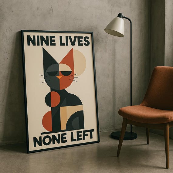 Black Cat Geometric Art Print Modern Gothic Decor Pdf Png Files 20x28 Inches