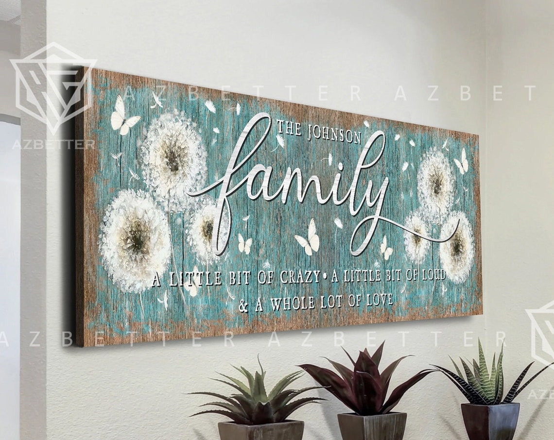 Custom Family Wall Art A Little Bit Of Crazy A Little Bit Of Loud Dandelion Art Living Room Wall Decor Family Last Name Sign
