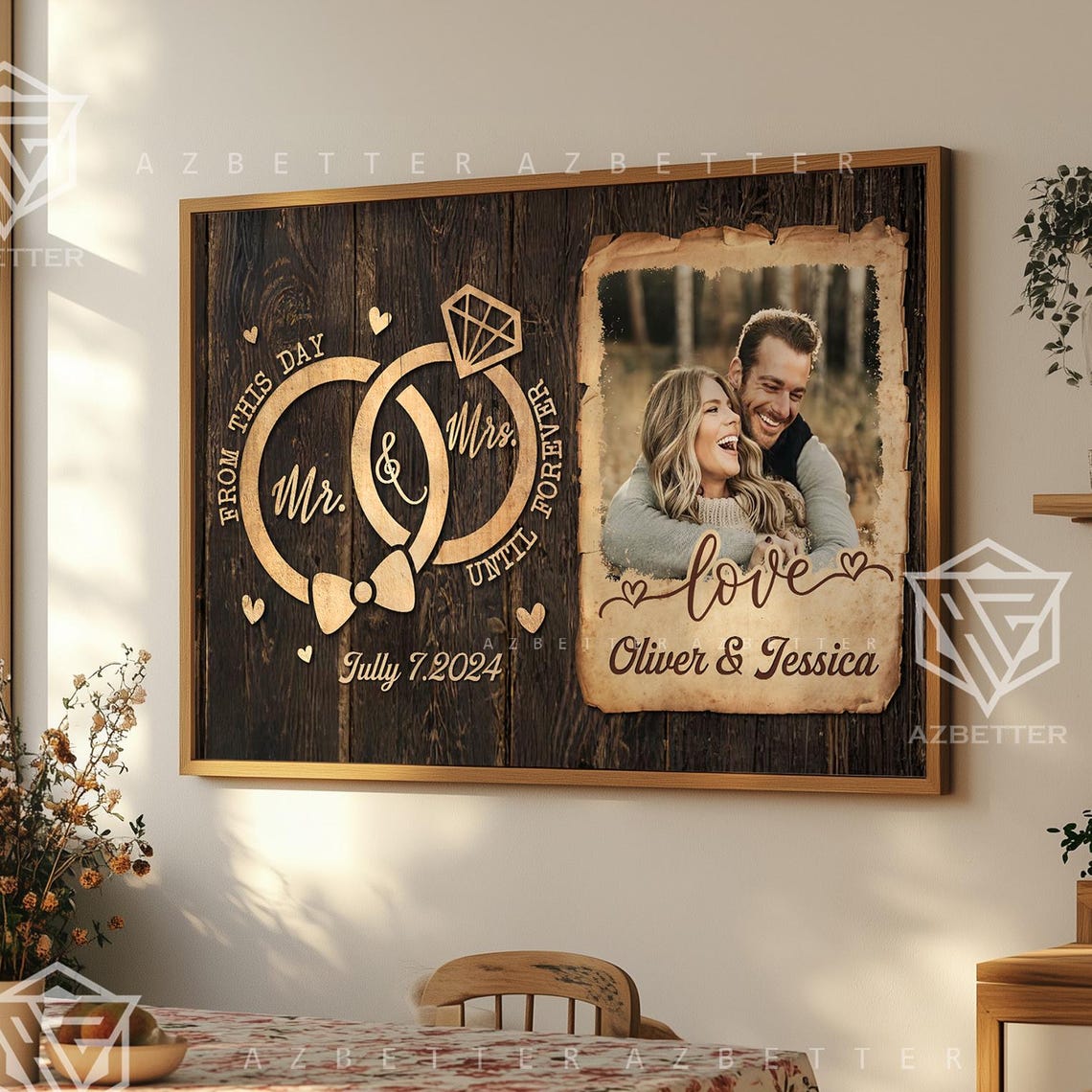 Personalized Mr Mrs Wedding Custom Couple Photo Name Wall Art Romantic Gift For Anniversary Newlyweds Wall Art