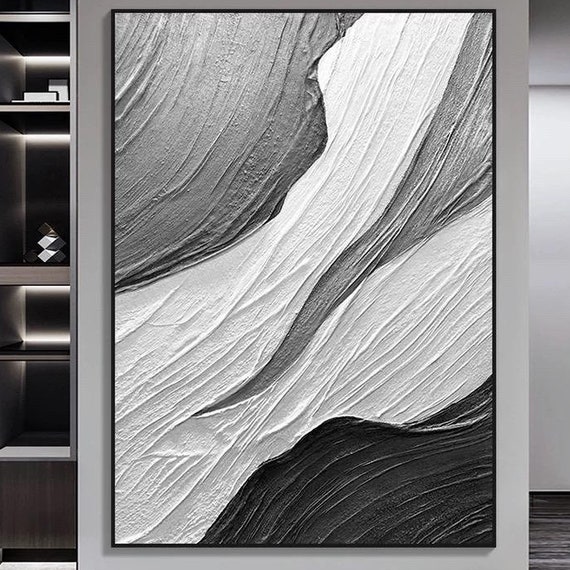 Black White Gray Thick Texture Painting Personalized Hand Painted Artwork Large Size Acrylic Art Hallway Wall Decor Unique Gift