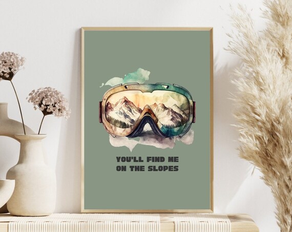 Snowboard Skier Goggle Art Print Sport Themed Teen Room Boys Room Wall Decor The Mountains Are Calling Wall Decor Man Cave Art