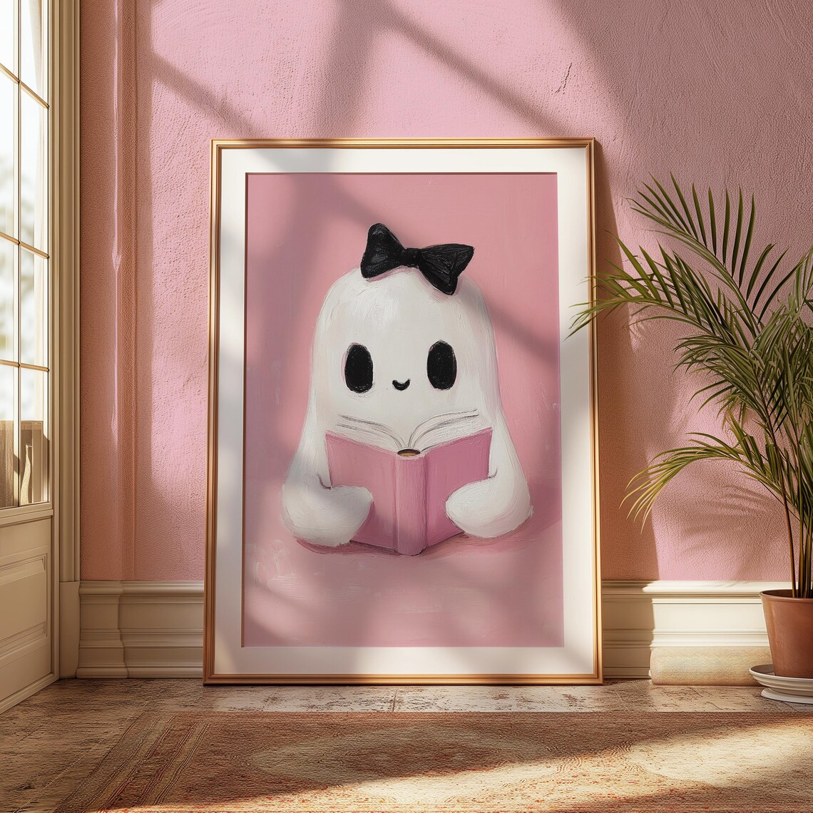 Vintage Pink Ghost Art Print, Halloween Decor - Image 2