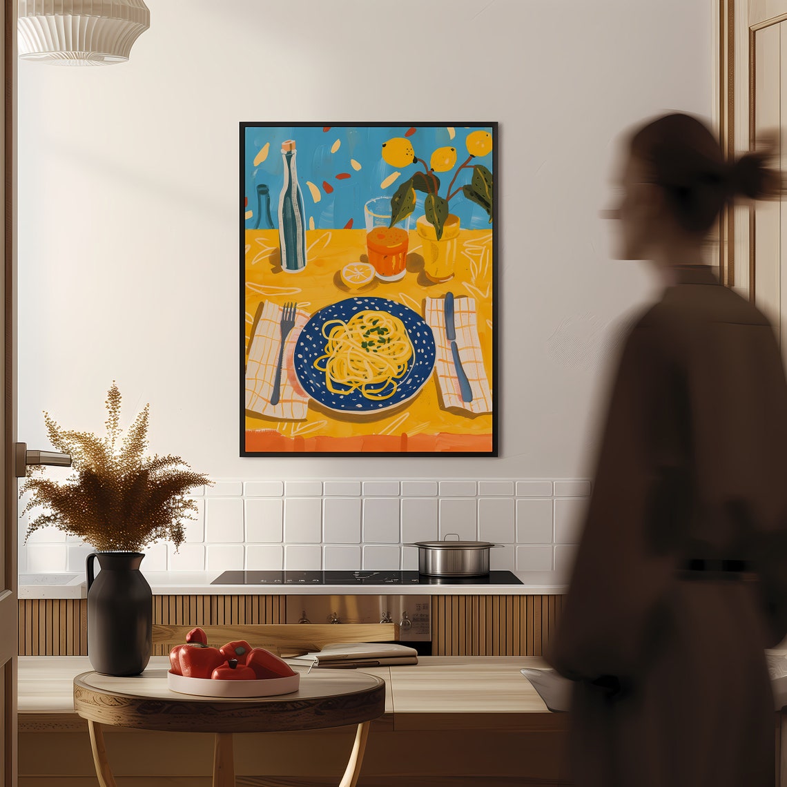Pasta And Lemon Bright Yellow Italian Kitchen Food Decor Wall Art - Image 2