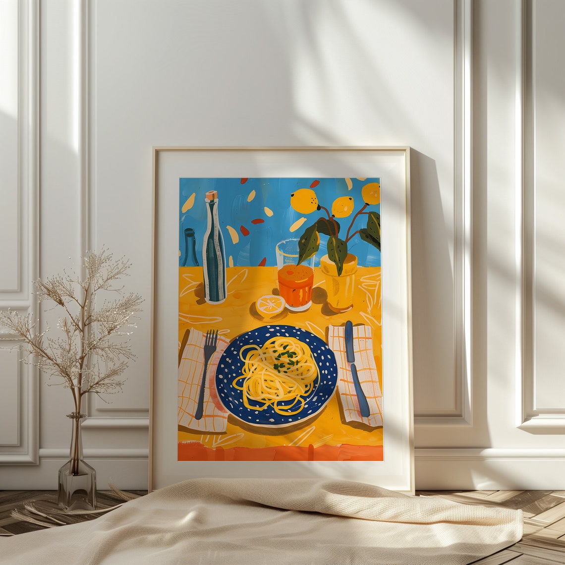 Pasta And Lemon Bright Yellow Italian Kitchen Food Decor Wall Art - Image 3
