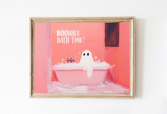Pink Halloween Bathroom Art Cute Ghost In Bath Halloween Print Funny Pink Bathroom Wall Art Spooky Pink Decor Funny Halloween