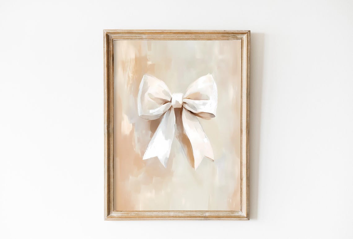 White Bow On Beige Background Minimalist Soft Neutral Art Poster
