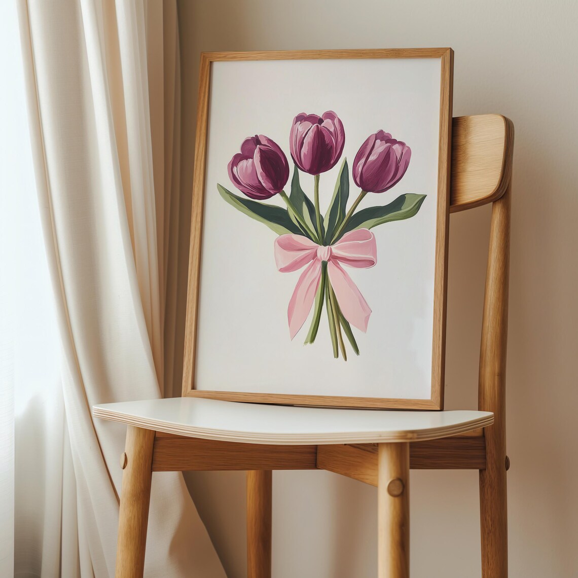 Coquette Burgundy Tulips Bouquet, Vintage Floral Art Print - Image 2