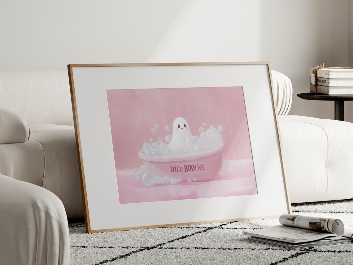 Nice Butt Ghost In Bath Halloween Bathroom Art Print - Image 2