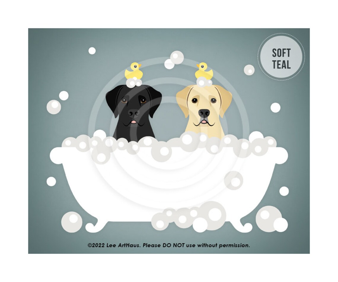 Black Lab And Yellow Lab Bubble Bath Rubber Ducks Cute Dog Art Poster - Image 4