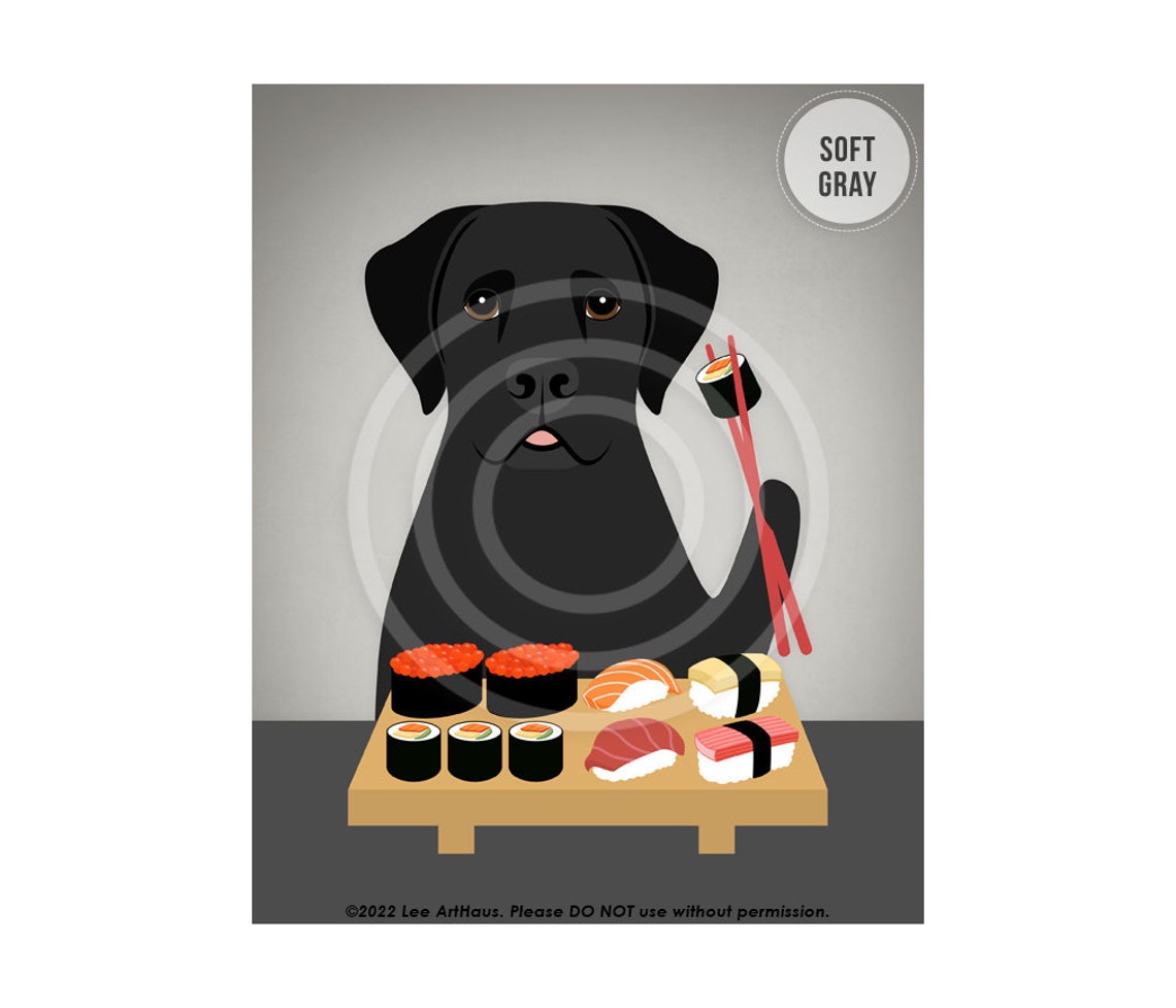 572dp Sushi Prints Black Labrador Retriever Dog Eating Sushi Wall Art Sushi Decor Funny Dog Art Foodie Gifts Japanese Food Art - Image 3
