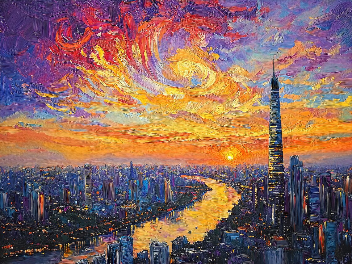 Ho Chi Minh City Sunset Impressionist Cityscape - Image 2