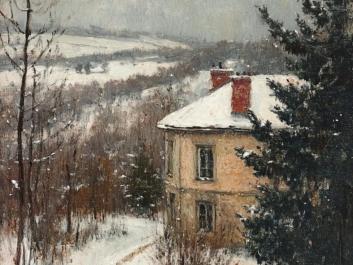 Country Manor Winter Snow Path Moody Oil Painting Decor Poster - Image 3