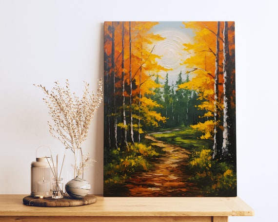 Sentier Avec Arbres Grande Toile Art Vert Et Ambre Style Forestpunk Ralisme Austre Clbrer La Nature Chef Duvre Acrylique