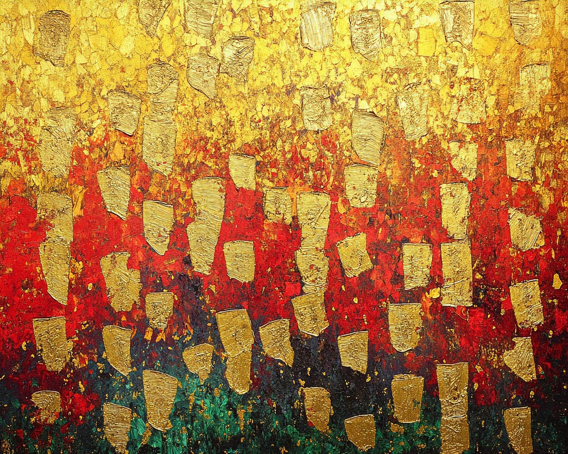 Ember Gold Leaf Red Sunset Abstract Modern Texture Art Poster - Image 3