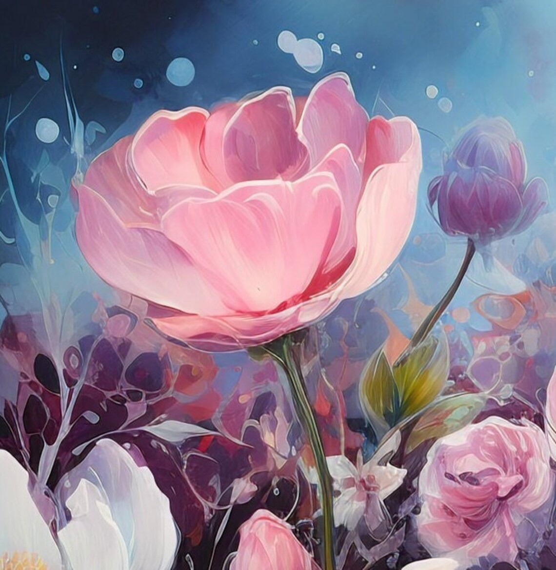 Pink and White Peony Flowers Watercolor Bouquet Painting Poster - Image 2