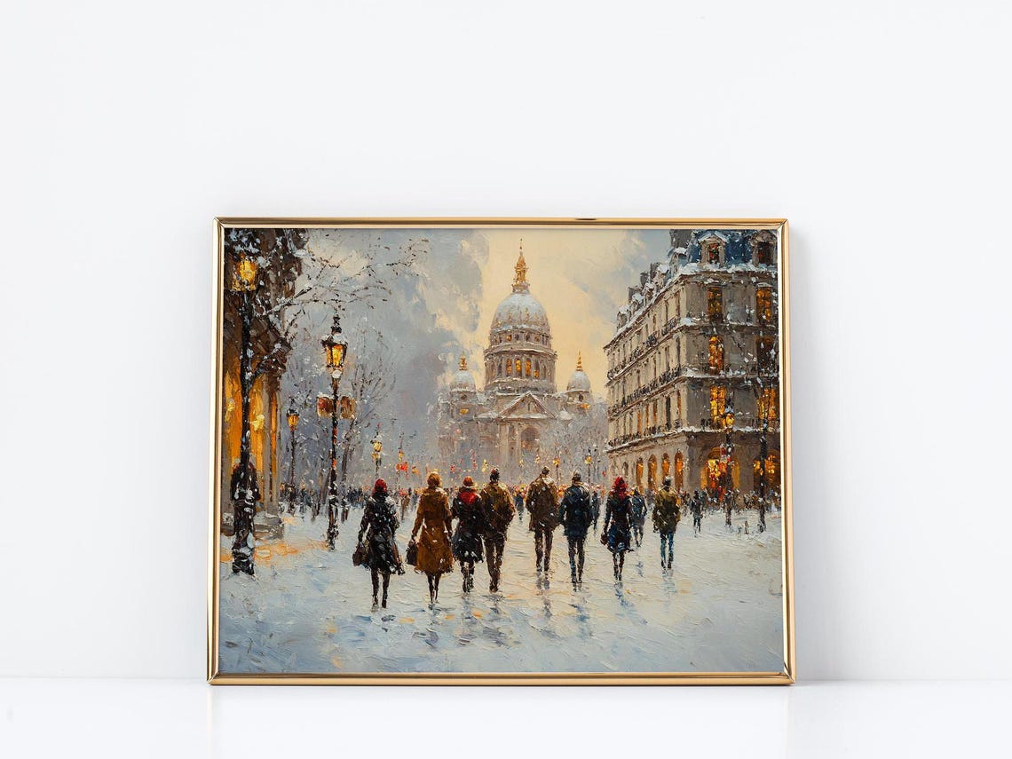Oil Painting Of Sacre Coeur Basilica Winter Street Scene Romantic Paris Snow Traditional French Art Wall Art