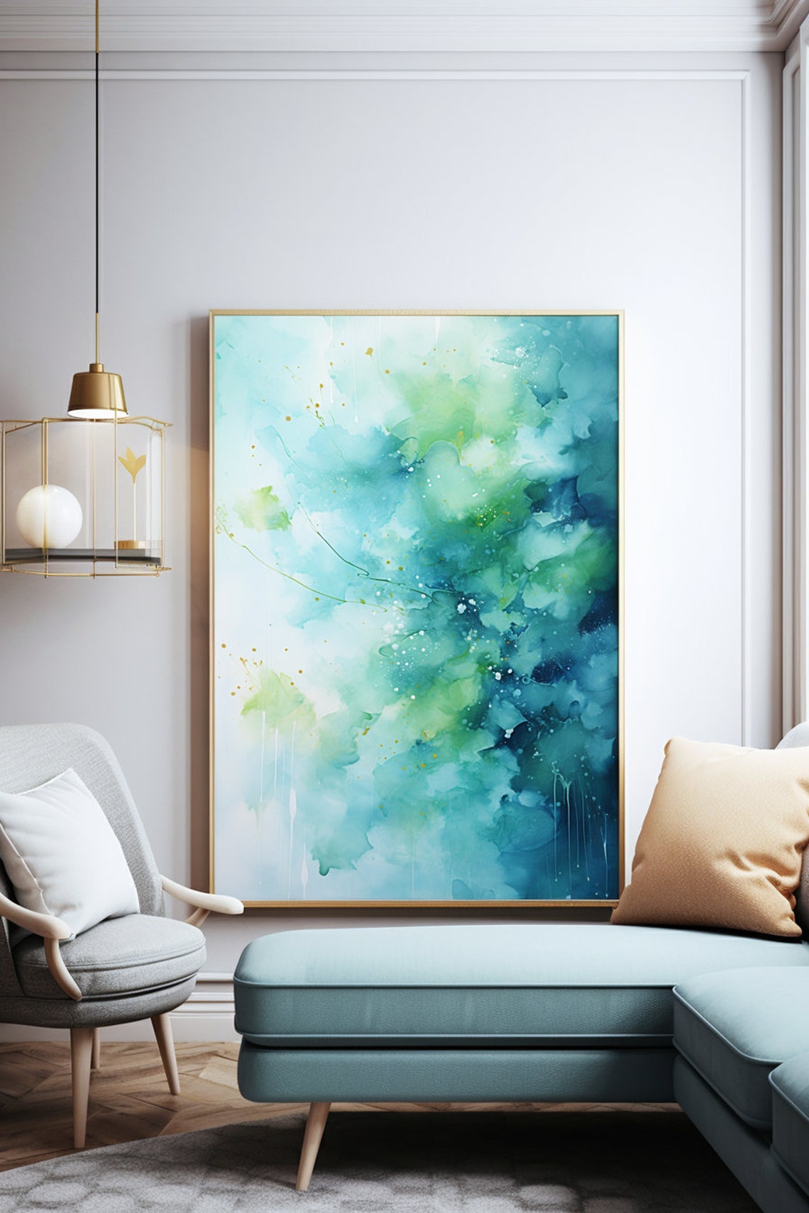 Serene Ocean Mist Blue Green Abstract Watercolor Painting Poster - Image 2