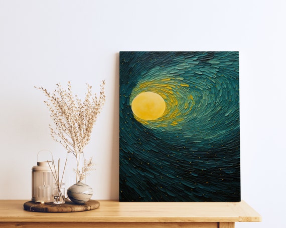 Vibrant Acrylic Art In Frame Yellow Gray Sky Blue White Textured Organic Texture Green Blue Yellow
