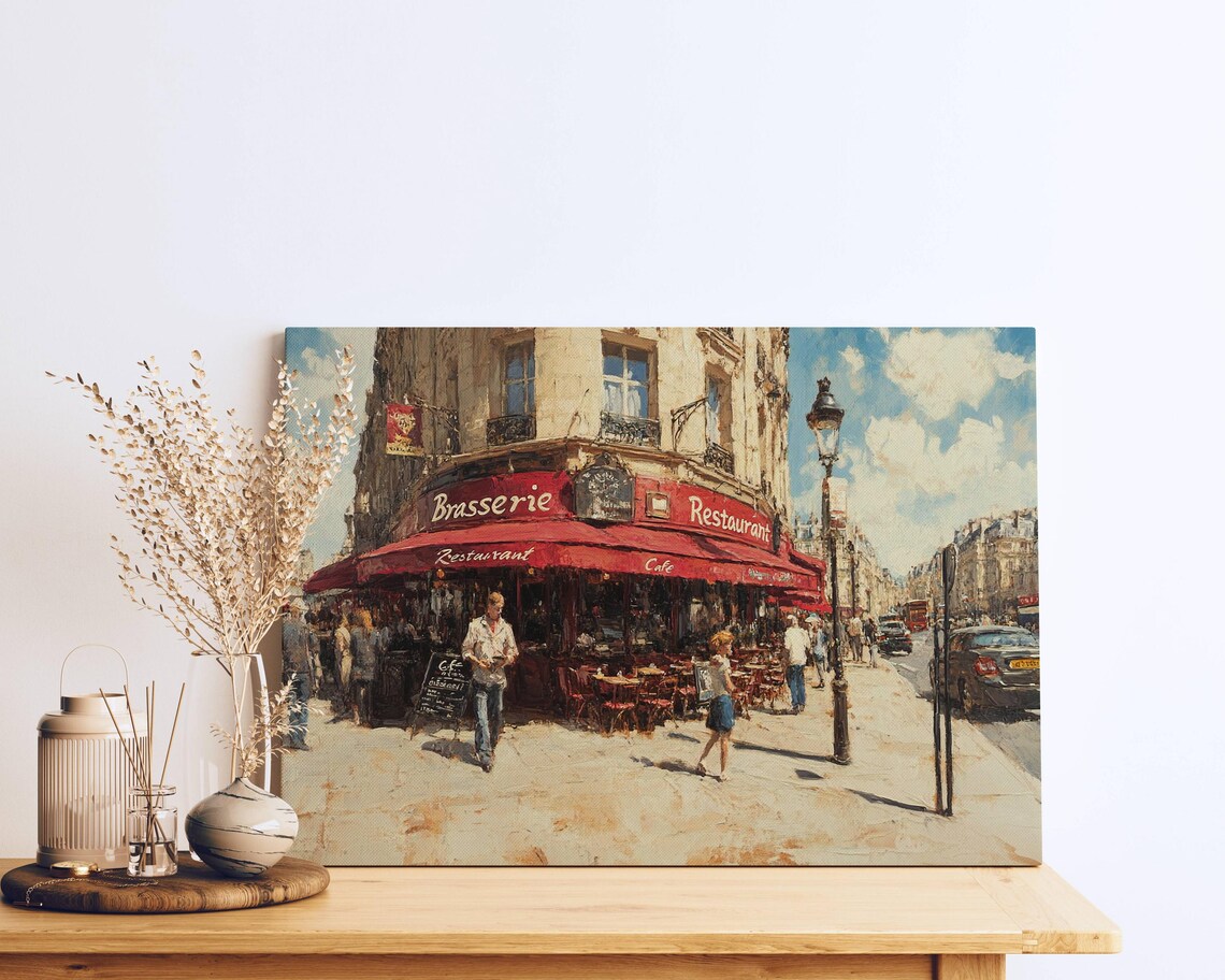 Parisian Brasserie Corner Street Cafe Scene, Art Print - Image 3
