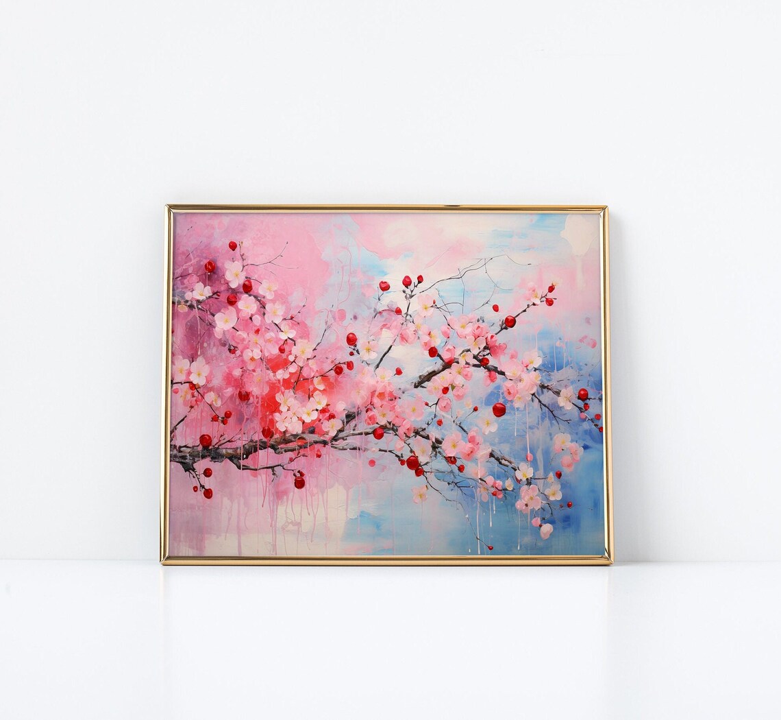 Pink Cherry Blossom Branches Soft Watercolor Floral Art Poster - Image 3