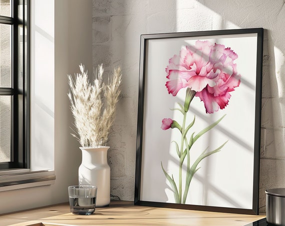 Carnation Shabbystyle Painting Wall Art Poster Gift Watercolor Colorful Painting Illustration Nature Minimalist Living Room Decor