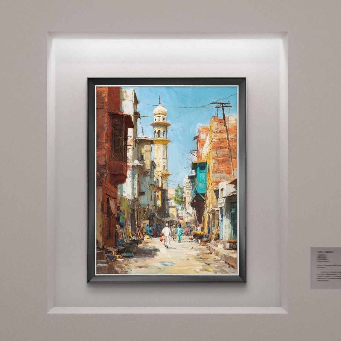 Lahore Street Scene Minaret Old City Bazaar Oil Painting Poster