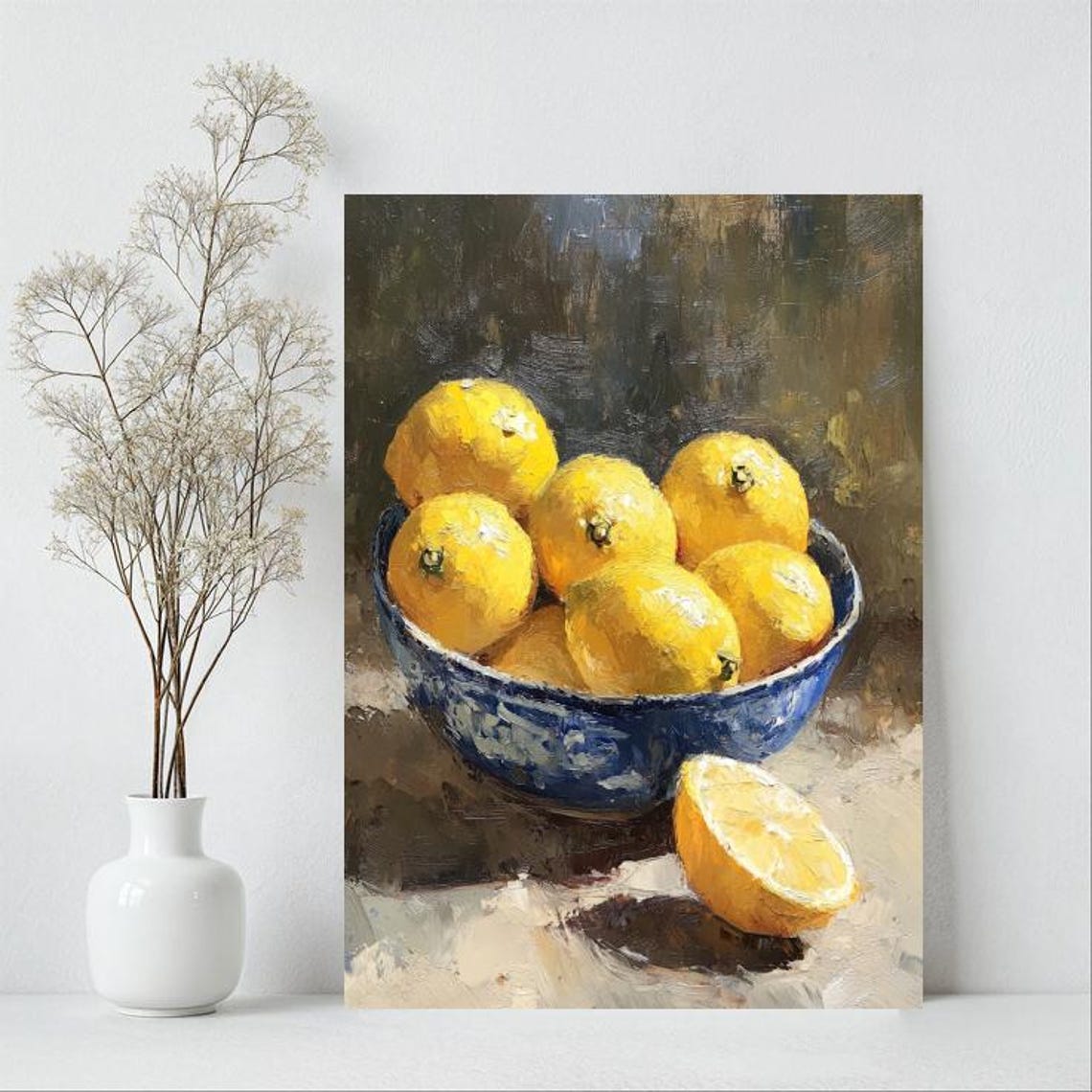 Lemon Still Life, Vintage Mediterranean Farmhouse Art Print