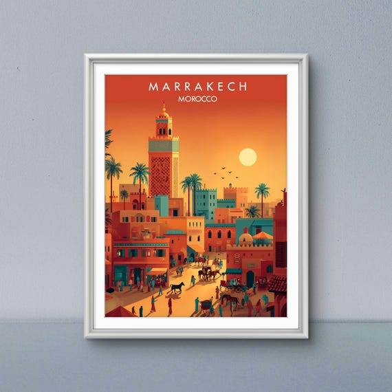 Marrakech Travel Poster Moroccan City Sunset Art Print