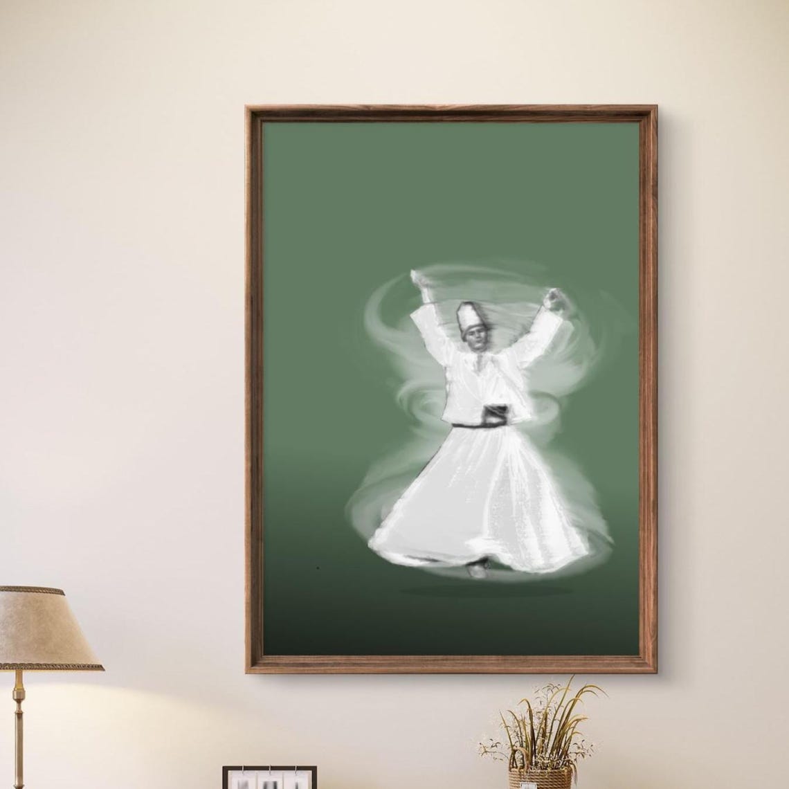 Whirling Sufi Dervish Mystical Dance Islamic Green Art Poster