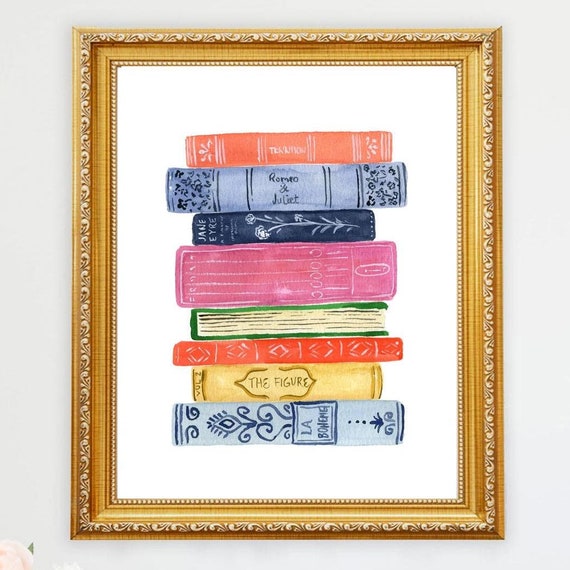 Stack Of Books Art Print, Library Wall Decor