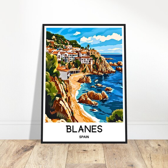 Blanes Travel Print Poster Spanish Art Spain Lover Gift Wall Hanging Town Illustration Home Office Room Decor