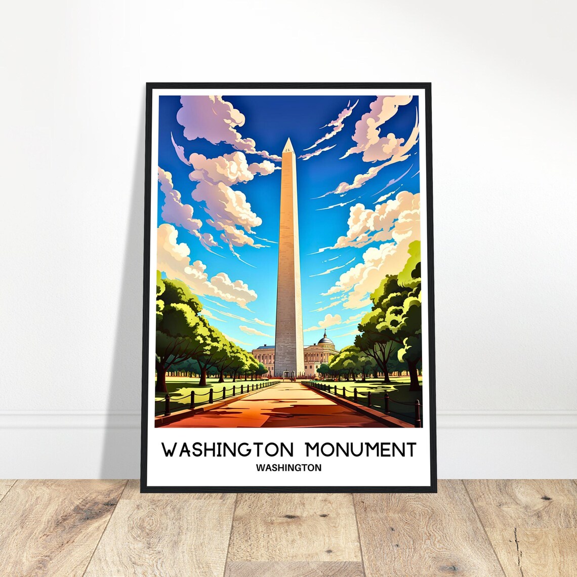 Washington Monument Travel Print Poster Art Lover Gift Wall Hanging Illustration Home Decor