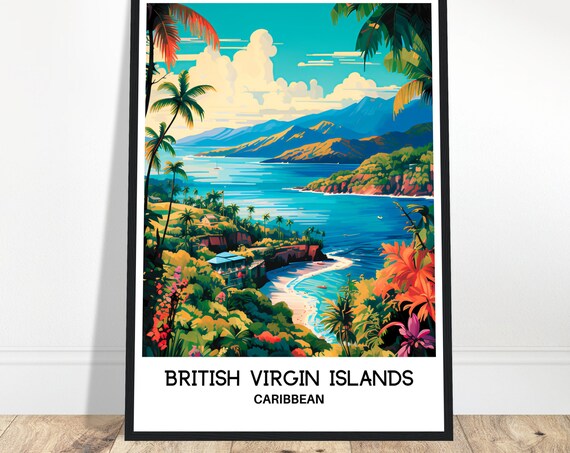 British Virgin Islands Travel Print Caribbean Poster Art Lover Gift Wall Illustration