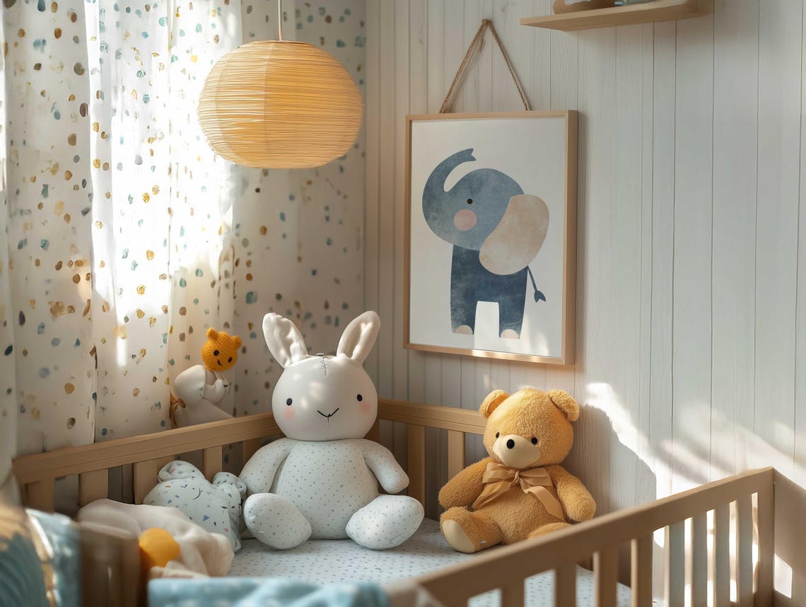 Blue Baby Elephant With Trunk Raised Minimalist Nursery Poster - Image 4