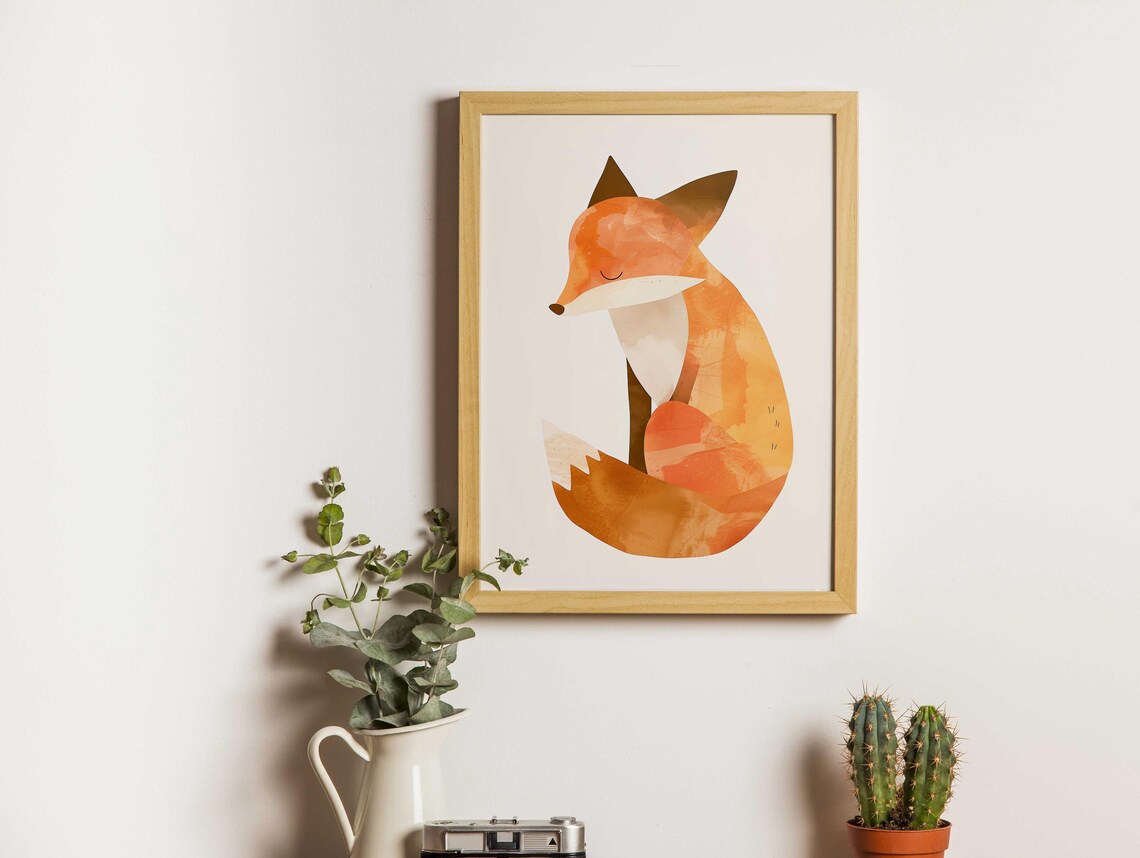 Sleeping Orange Fox Watercolor Cute Baby Nursery Animal Poster - Image 3
