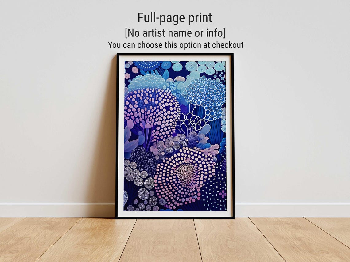 Yayoi Kusama Inspired Deep Blue Dotted Floral Abstract Poster - Image 4