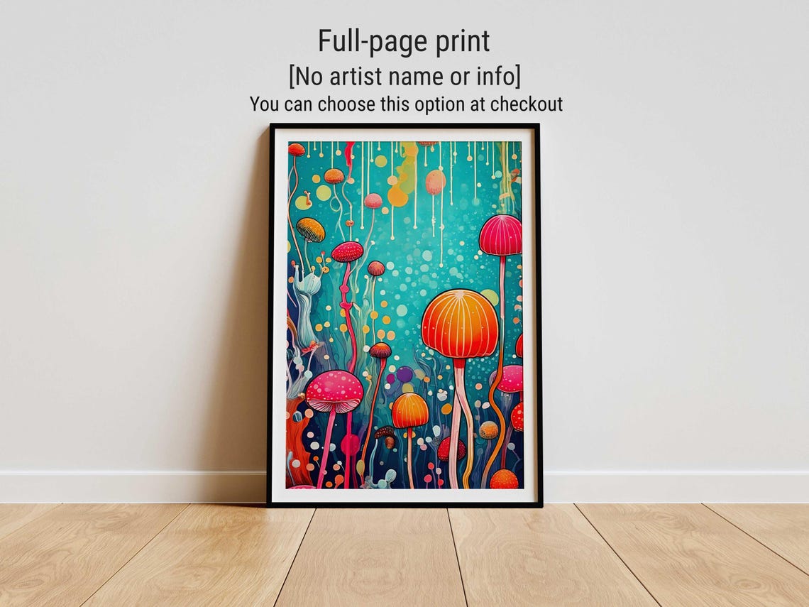 Yayoi Kusama Inspired Whimsical Mushroom Garden Scene Art Poster - Image 4