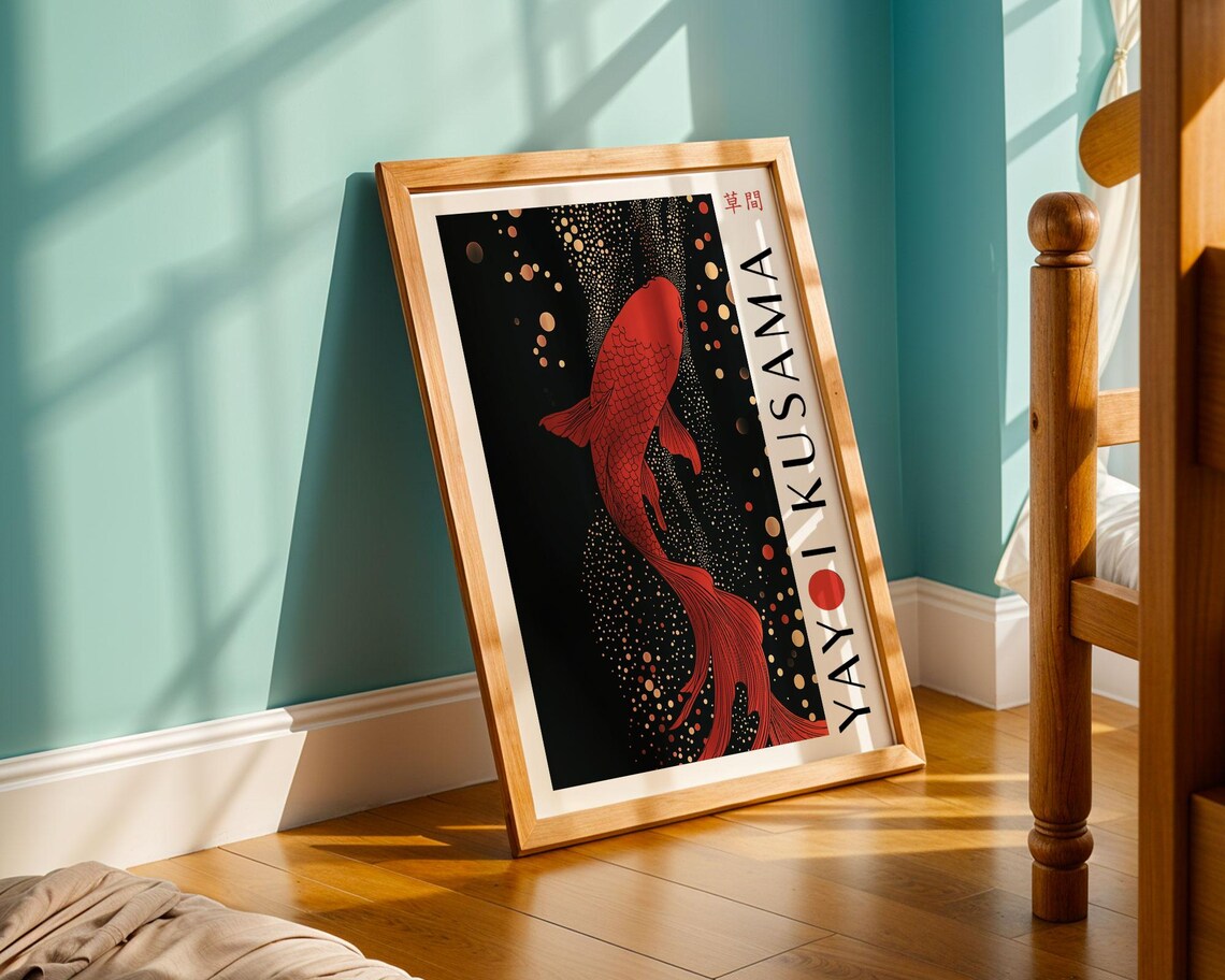 Yayoi Kusama Red Koi Fish Swimming in a Dotted Night Art Poster - Image 5