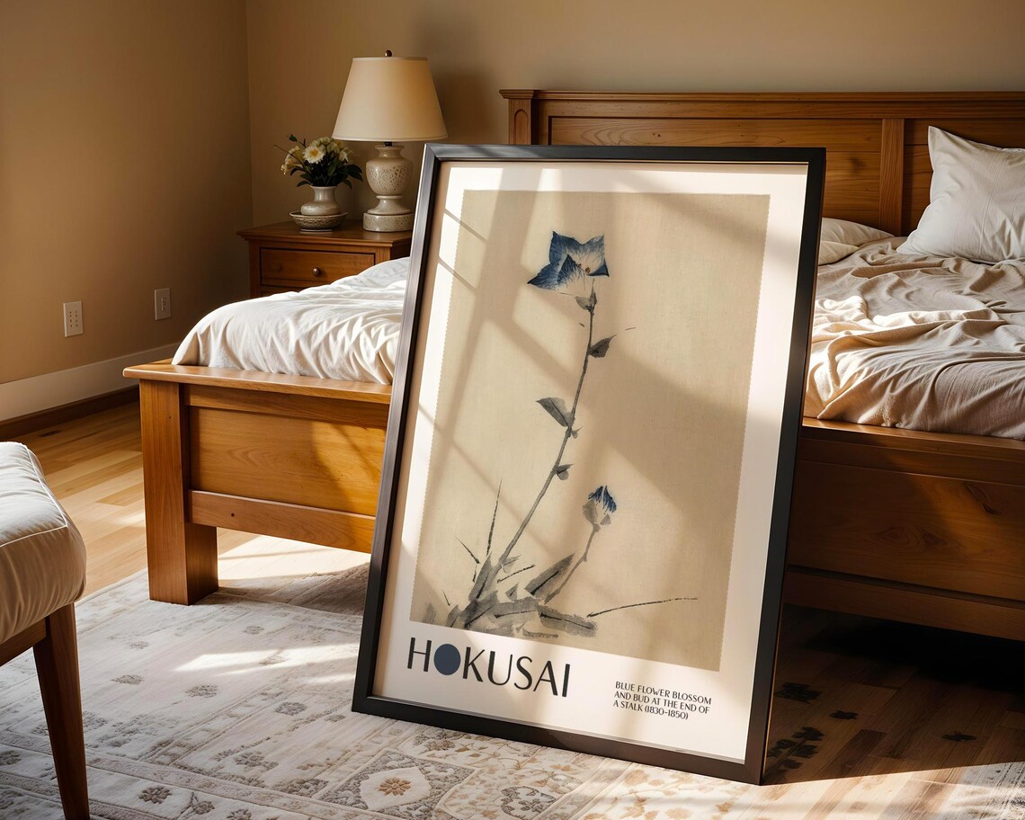 Katsushika Hokusai Blue Flower Blossom Bud, Vintage - Image 4