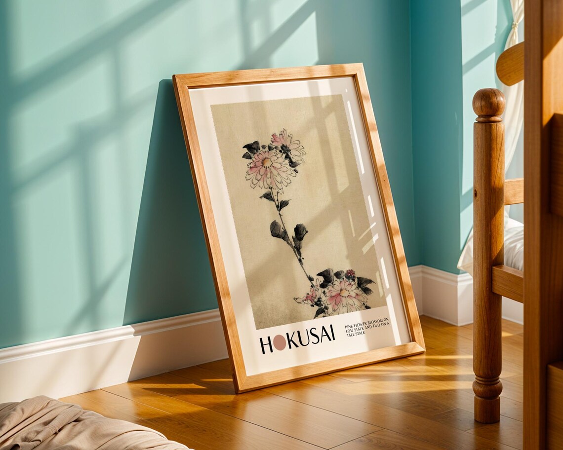 Hokusai Pink Chrysanthemum Blossom Japanese Woodblock Ukiyo E Poster - Image 3