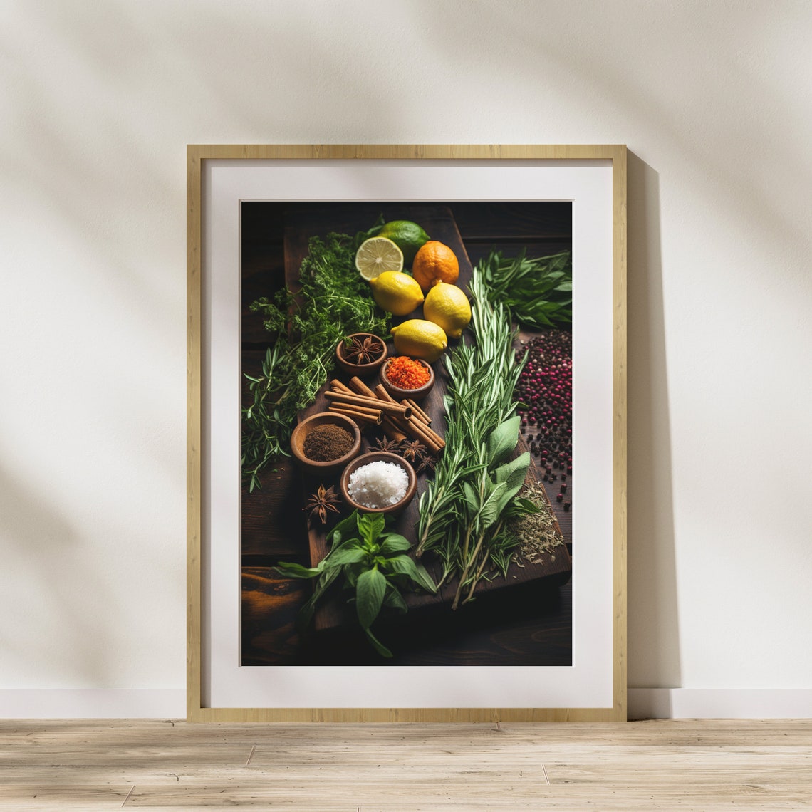 Moody Rosemary Lemons Cinnamon Anise Salt Dark Flat Lay Poster