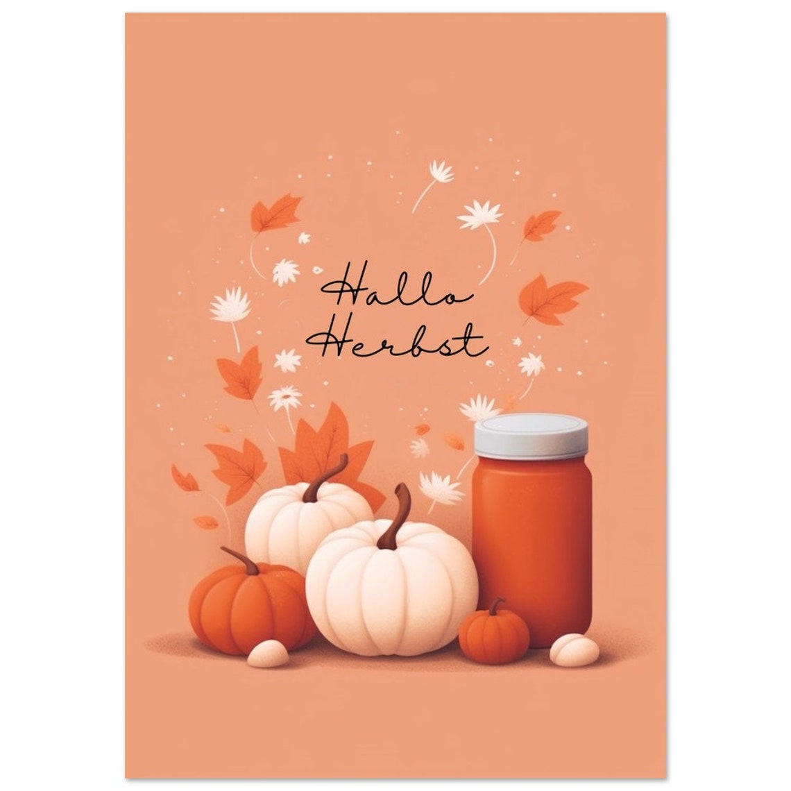 Hallo Herbst Pumpkins And Candle Fall Decor Illustration Poster - Image 3
