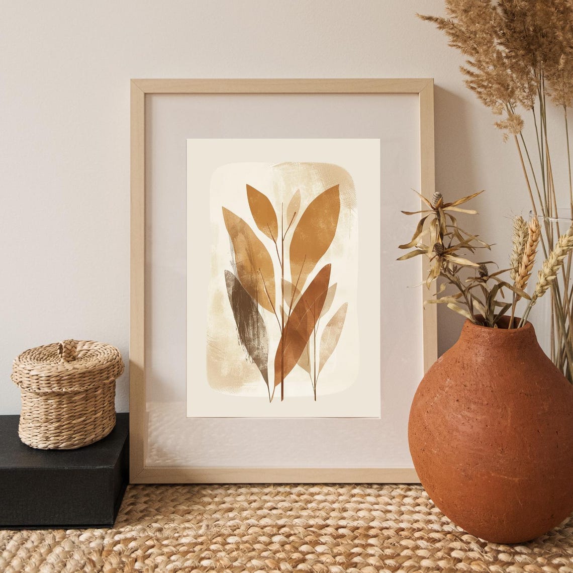 Beige And Terracotta Leaves Abstract Botanical Minimal Poster - Image 3