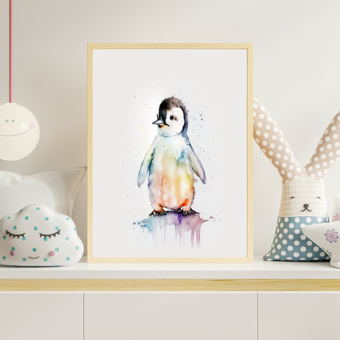 Cute Rainbow Watercolor Baby Penguin Splash Nursery Art Poster - Image 4