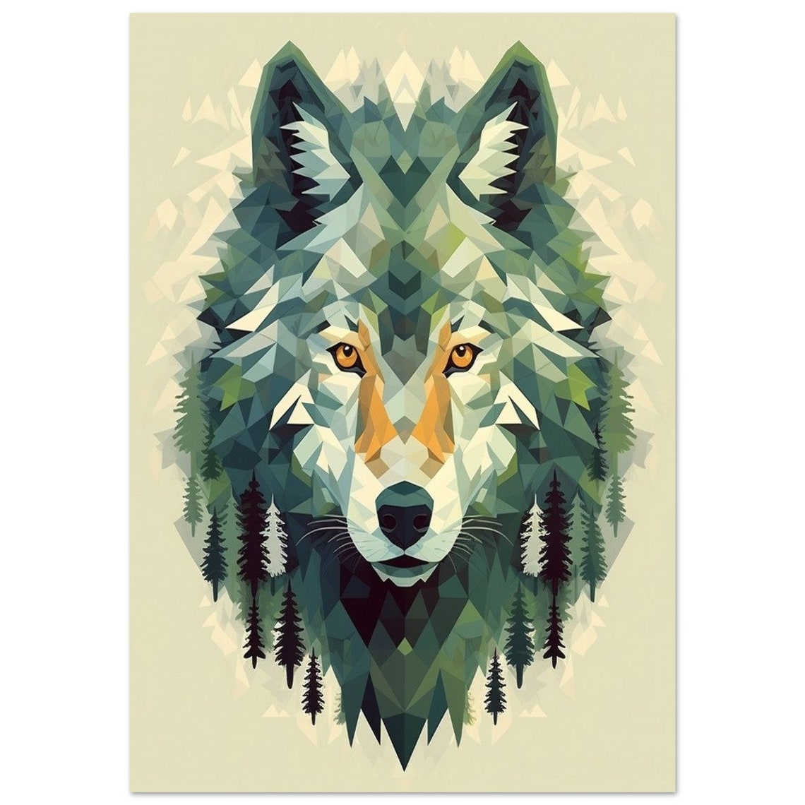 Modern Geometric Green Wolf Head Low Poly Forest Wildlife Poster - Image 2